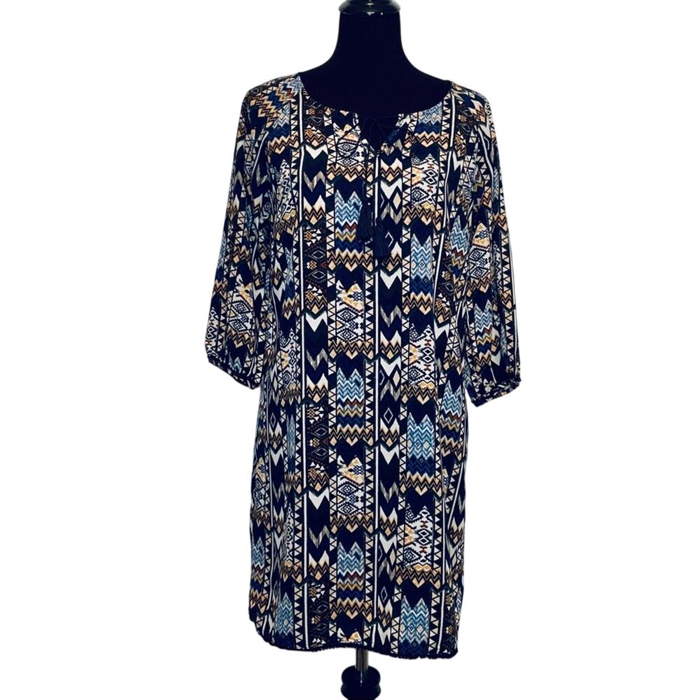 Altar’d State navy cream tribal print shift dress size Extra Small XS